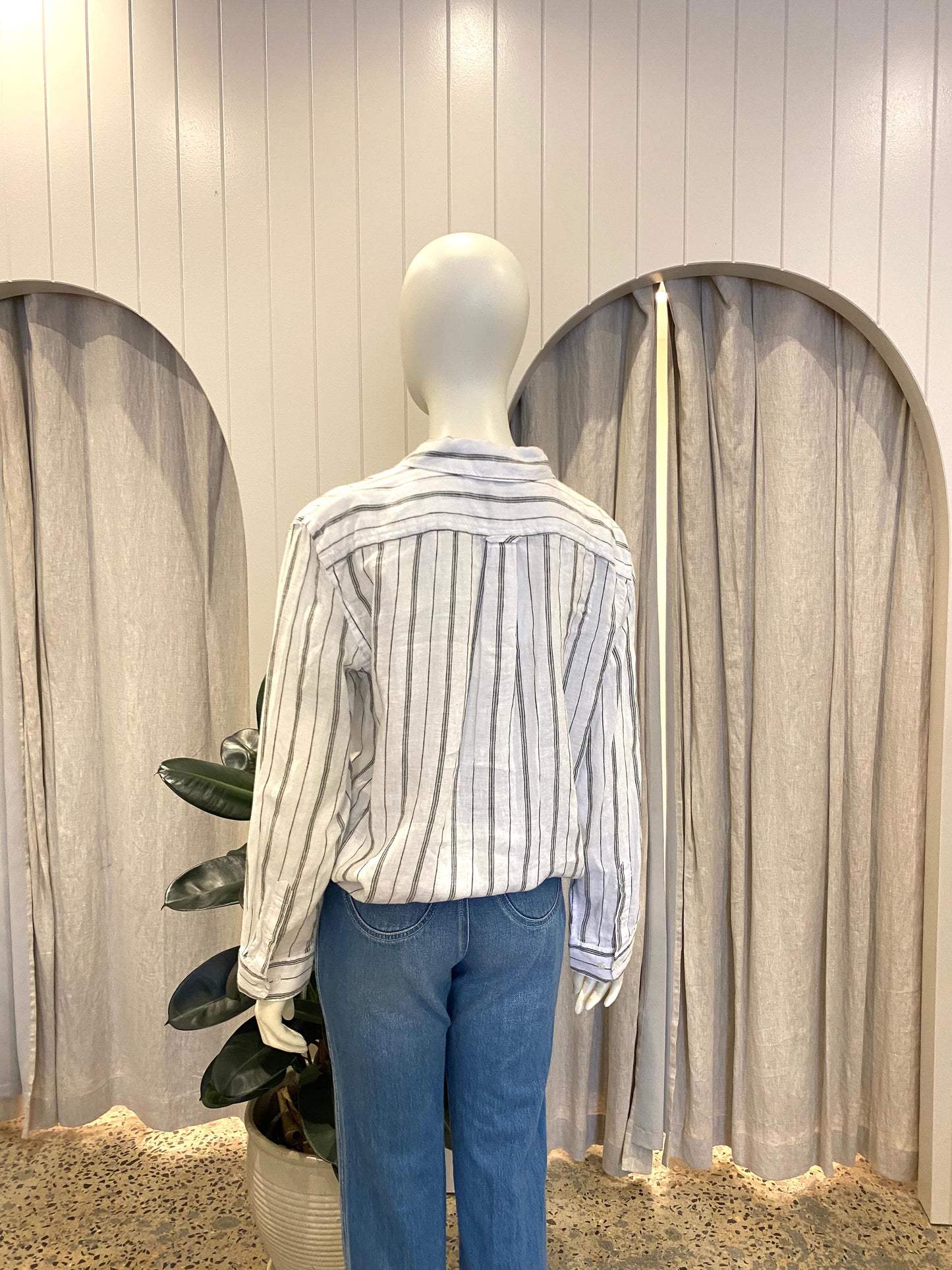 Country Road Deep Sage Stripe Linen Shirt BNWT - Size 12