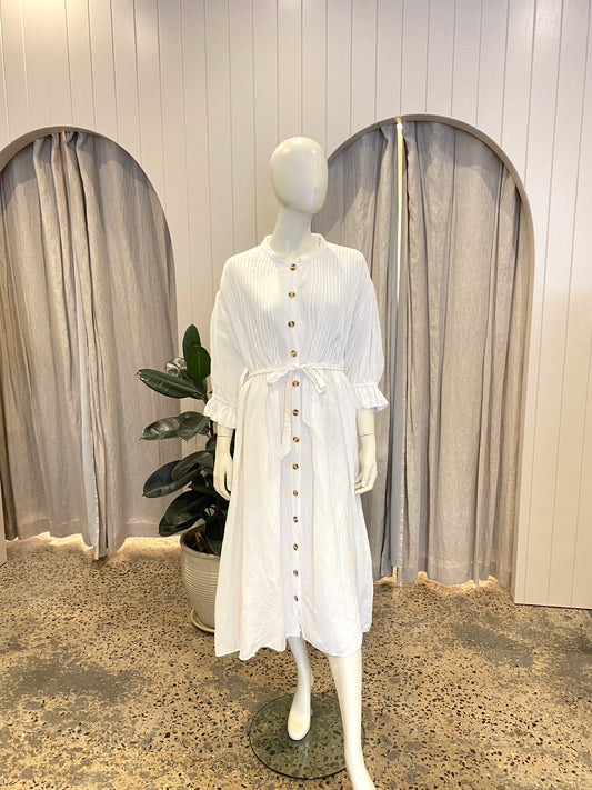 La Boheme Girls 'Poppy Linen Midi Dress in White - One Size