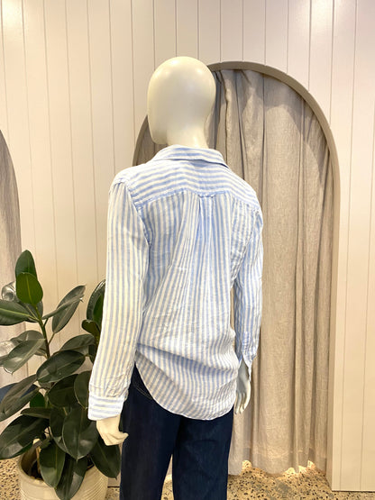 Country Road Blue and White Stripe Linen Shirt - Size 6