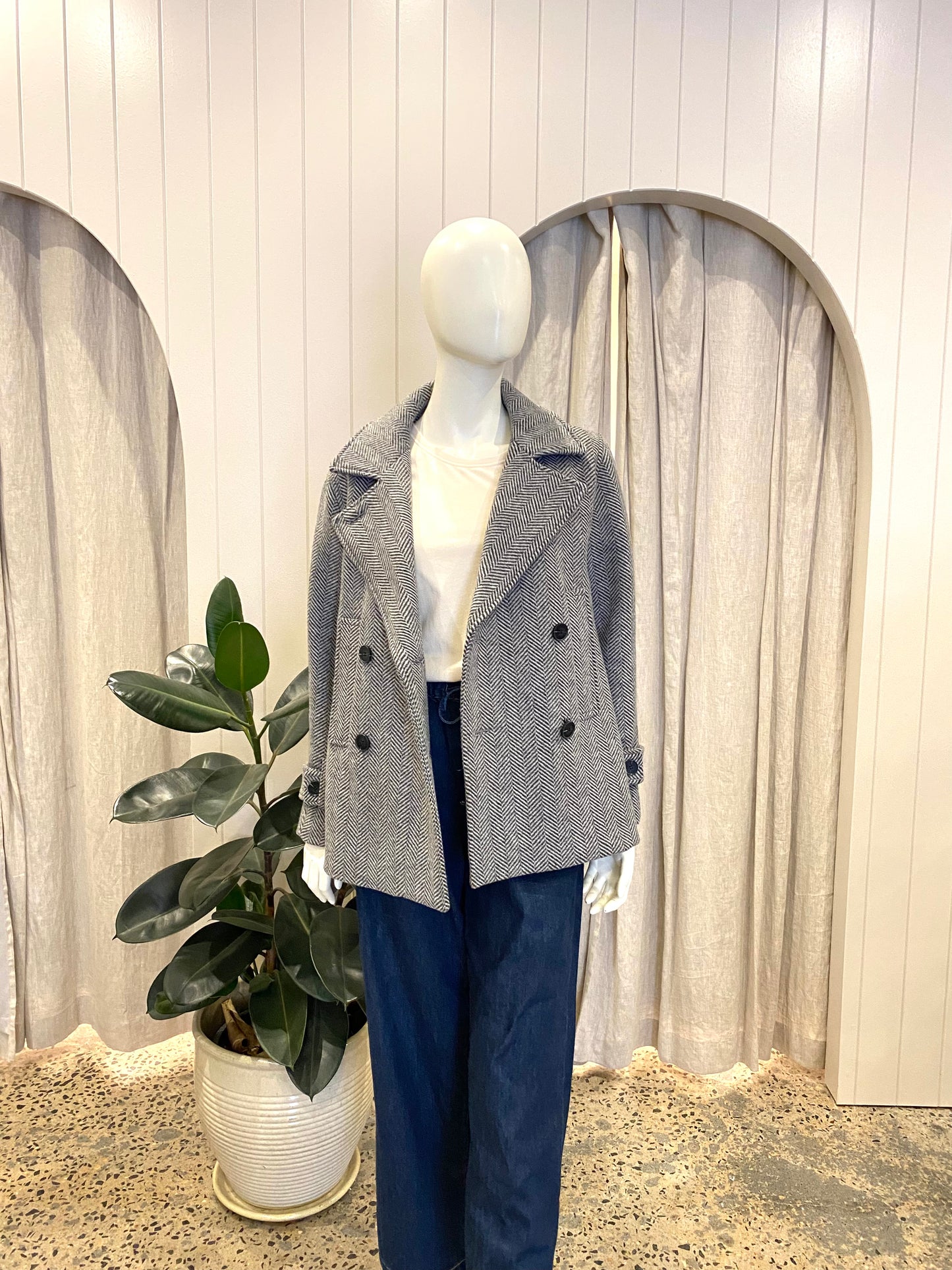 Country Road Grey Herringbone Pea Coat - Size 4