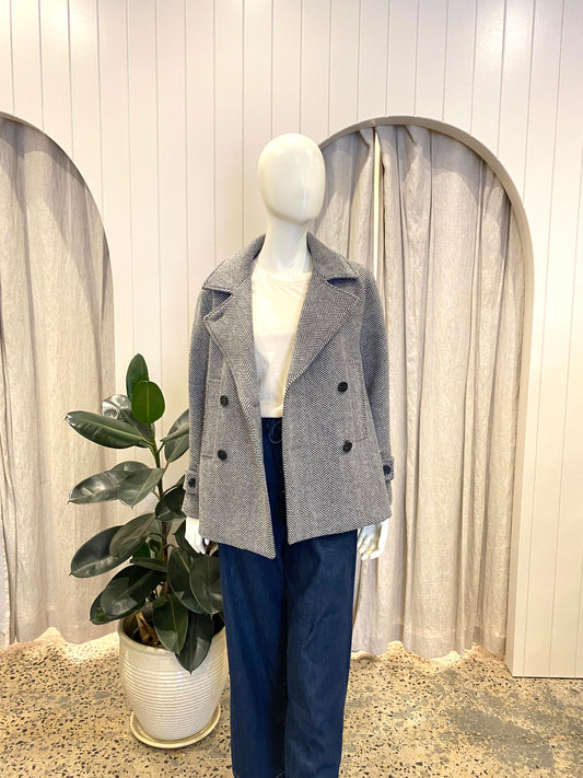 Country Road Grey Herringbone Pea Coat - Size 4