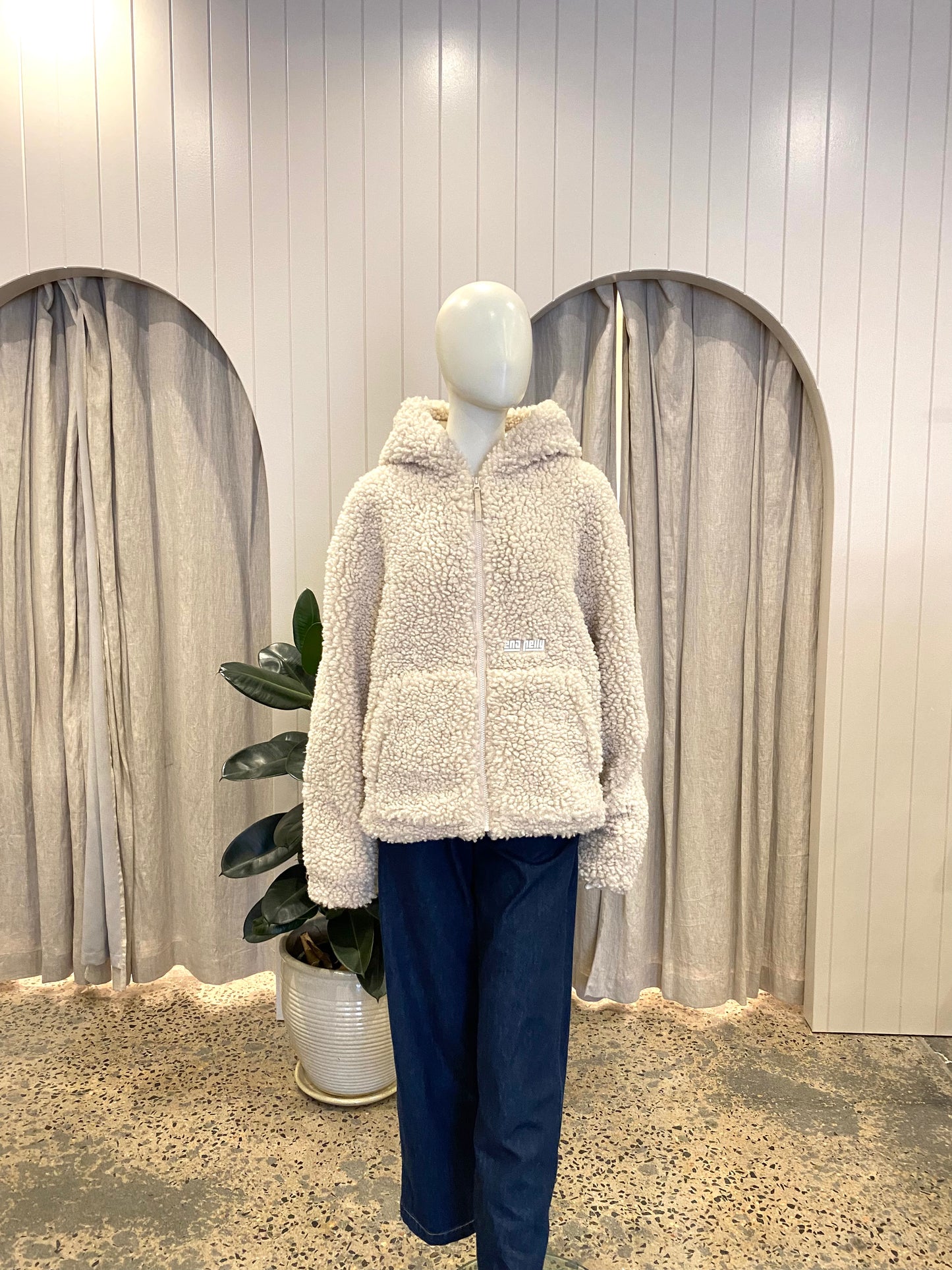 Ena Pelly 'Gracie' Faux Fur Hoodie Jacket in Cream - Size 12