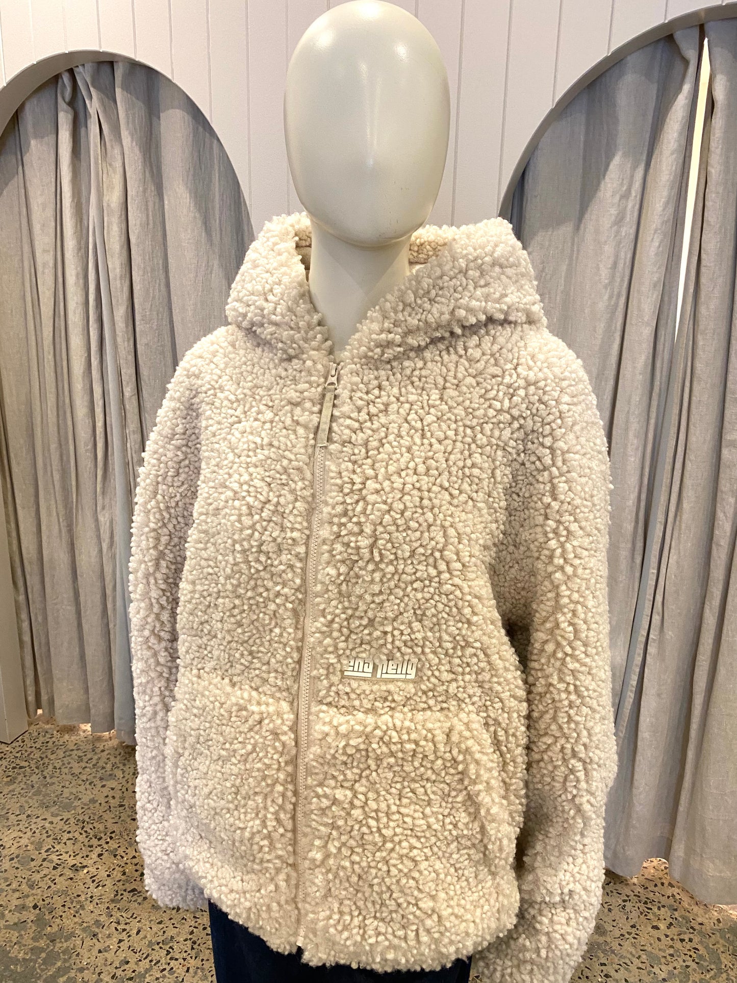 Ena Pelly 'Gracie' Faux Fur Hoodie Jacket in Cream - Size 12
