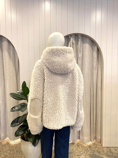 Ena Pelly 'Gracie' Faux Fur Hoodie Jacket in Cream - Size 12