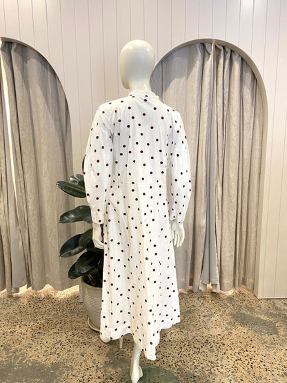 Ganni Polka Dot Print Midi Dress - Size 42 (10-12)