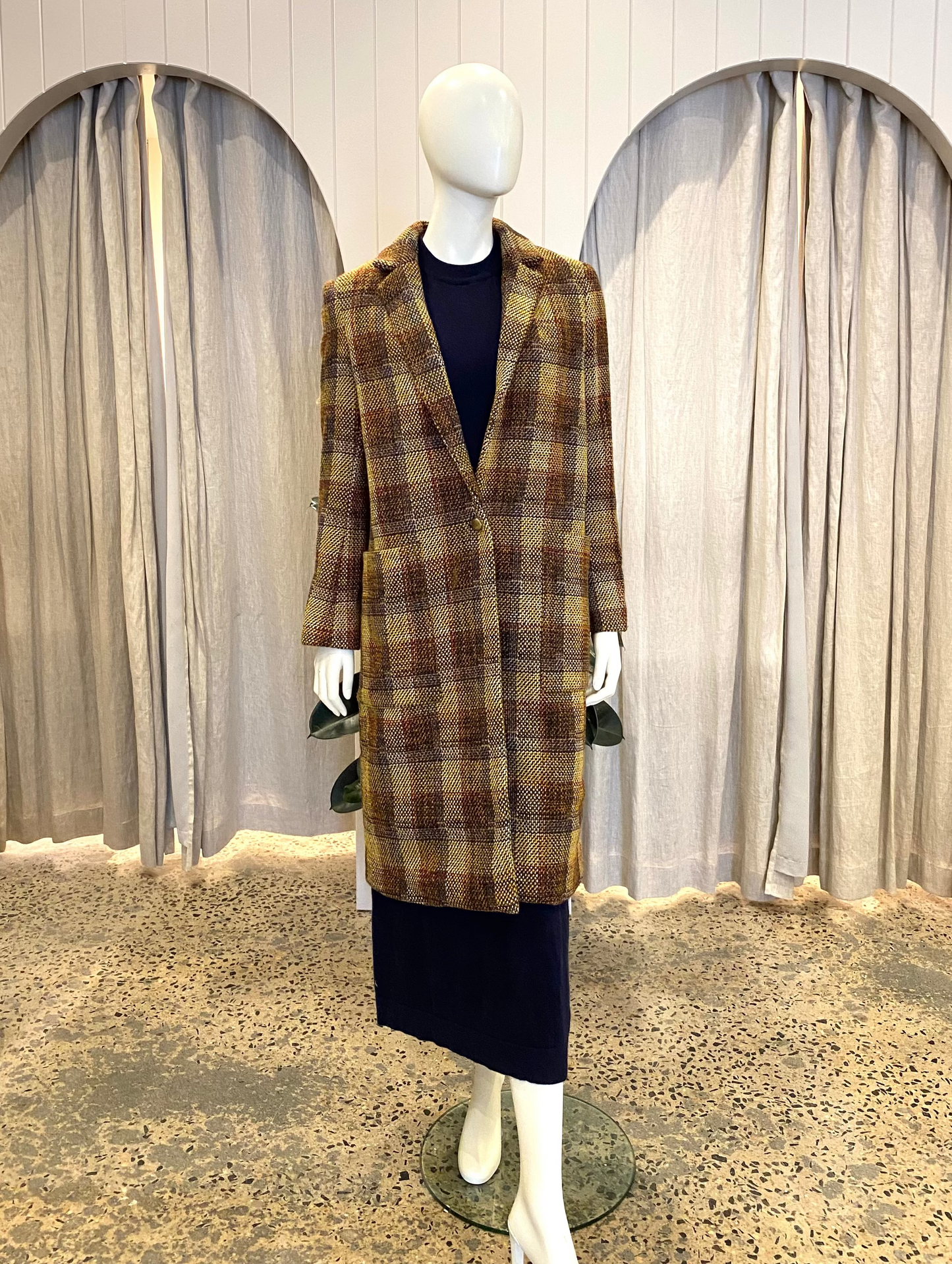 Auguste Checked Wool Blend Coat - Size 8