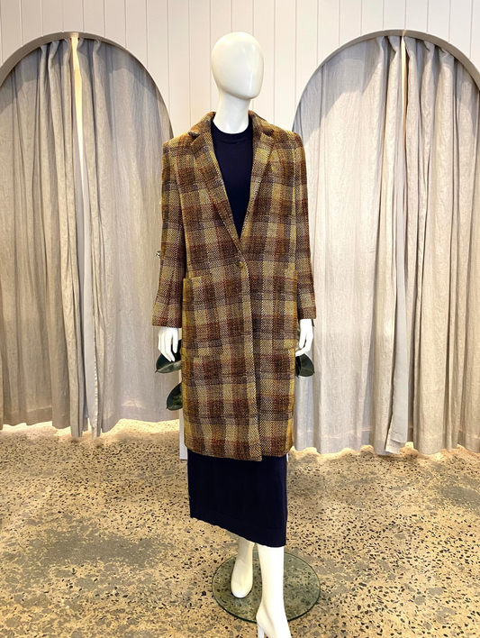 Auguste Checked Wool Blend Coat - Size 8