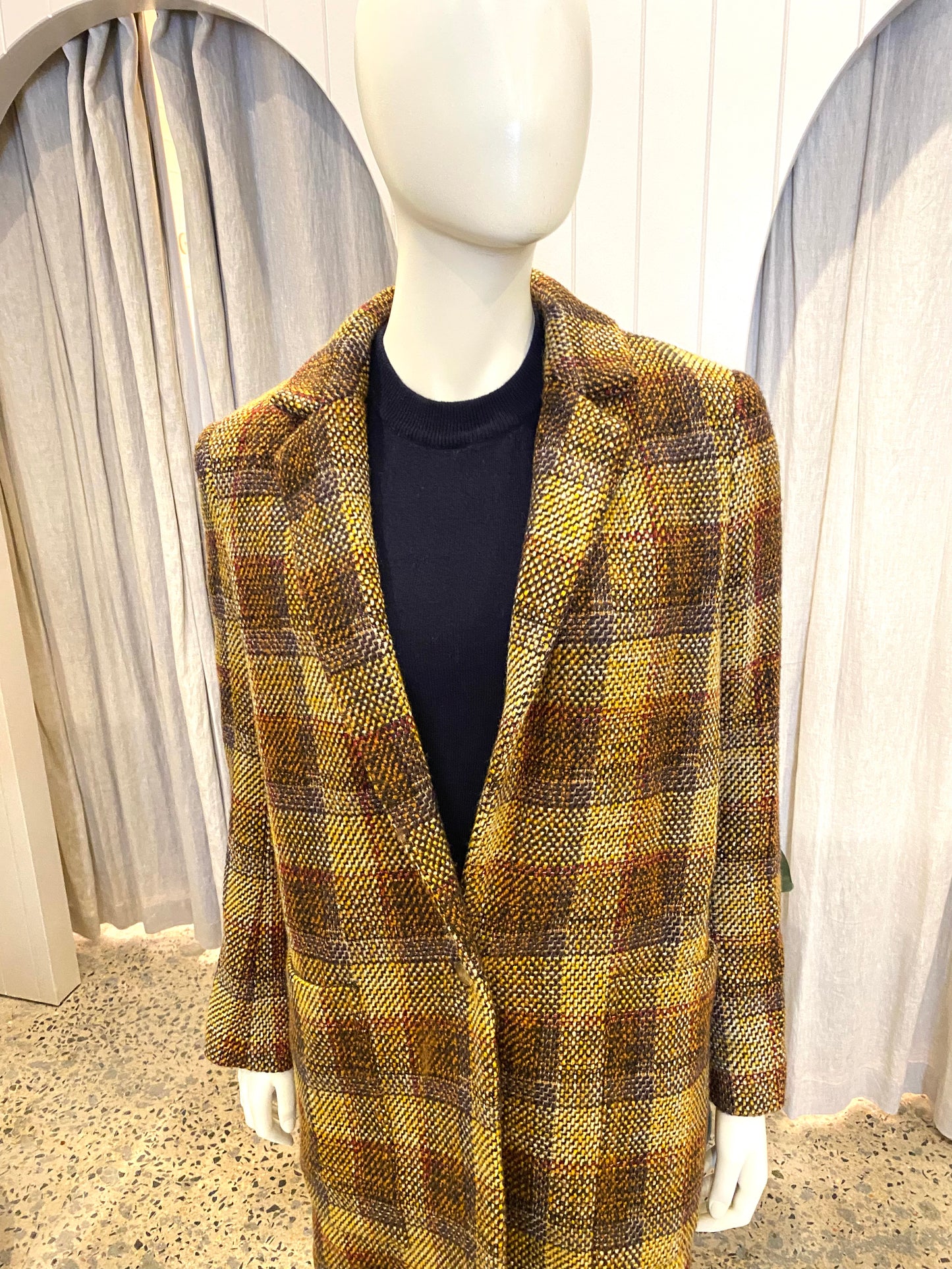 Auguste Checked Wool Blend Coat - Size 8