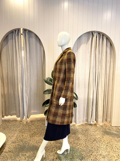 Auguste Checked Wool Blend Coat - Size 8