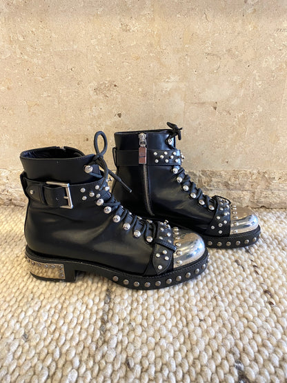 Alexander McQueen Hobnail Studded Combat Boots in Black - Size 37