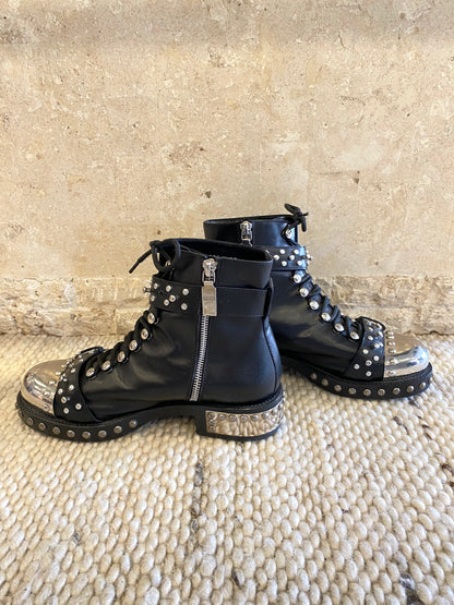 Alexander McQueen Hobnail Studded Combat Boots in Black - Size 37