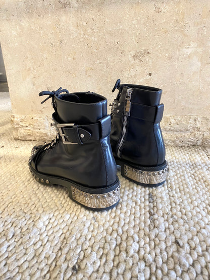 Alexander McQueen Hobnail Studded Combat Boots in Black - Size 37