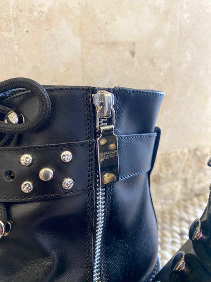 Alexander McQueen Hobnail Studded Combat Boots in Black - Size 37
