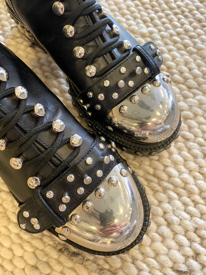 Alexander McQueen Hobnail Studded Combat Boots in Black - Size 37