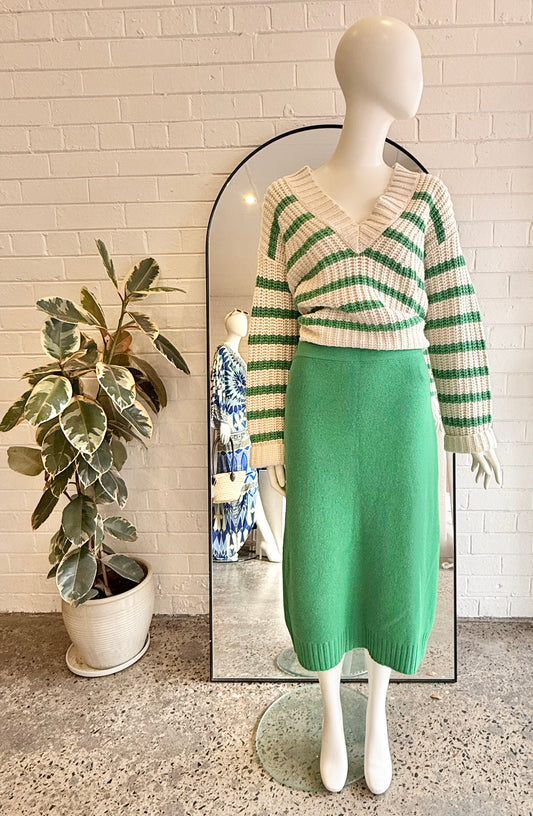 Oscar De La Renta Green Wool Knit Skirt - Size S
