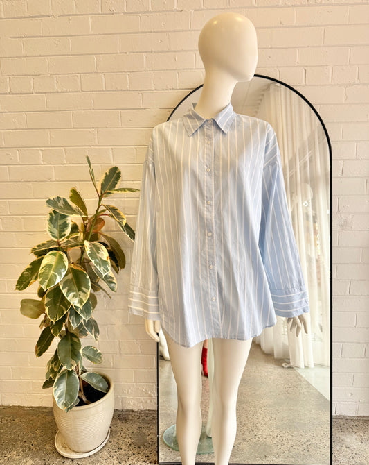 Assembly Label Blue and White Stripe Shirt - Size 14