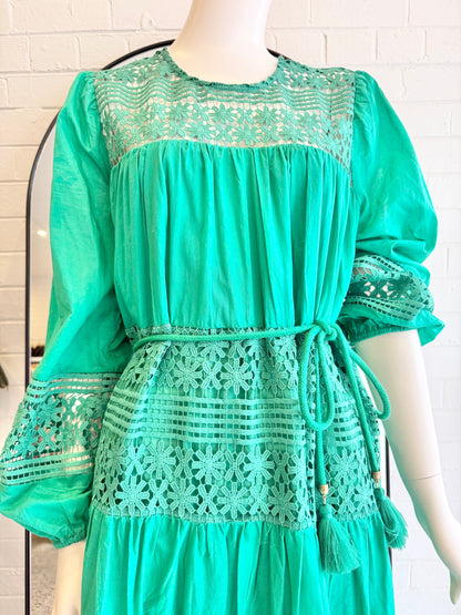 Bohemian Traders Emerald Lace Insert Maxi Dress - Size XS