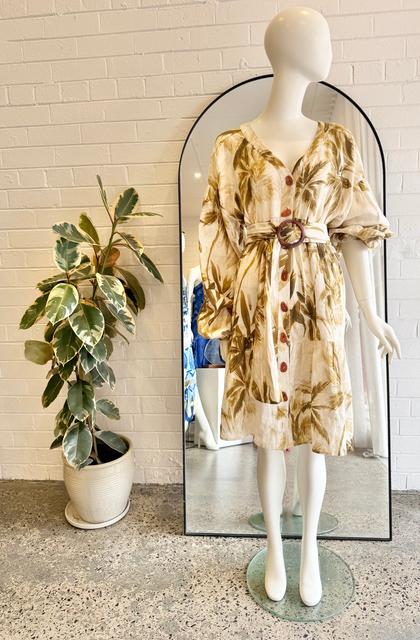 Morrison Palm Print Linen Midi Dress - Size 4