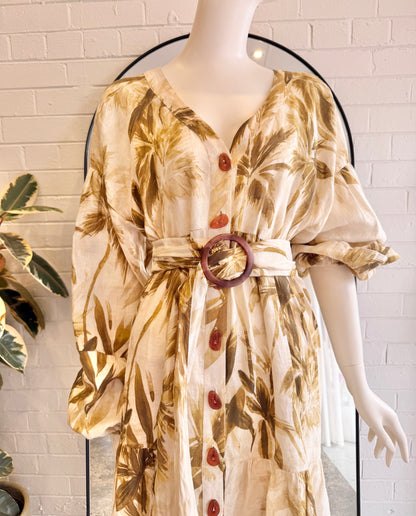 Morrison Palm Print Linen Midi Dress - Size 4