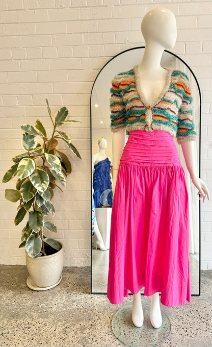 Shona Joy Estela Ruched Midi Skirt in Pink - Size 10