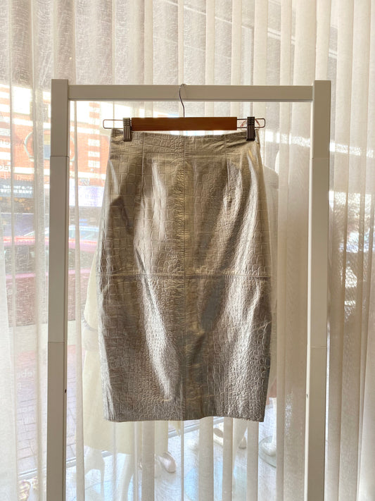 Alannah Hill Leather Skirt in Silver - Size 6