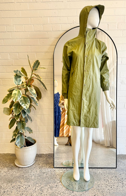 Rains Khaki Long Waterproof Jacket - Size XXS/XS *Mark on right shoulder*