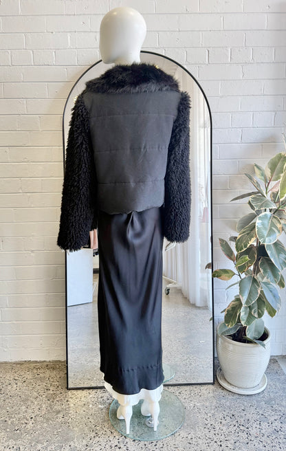 Ena Pelly Black Faux Fur Puffer Jacket - Size 8