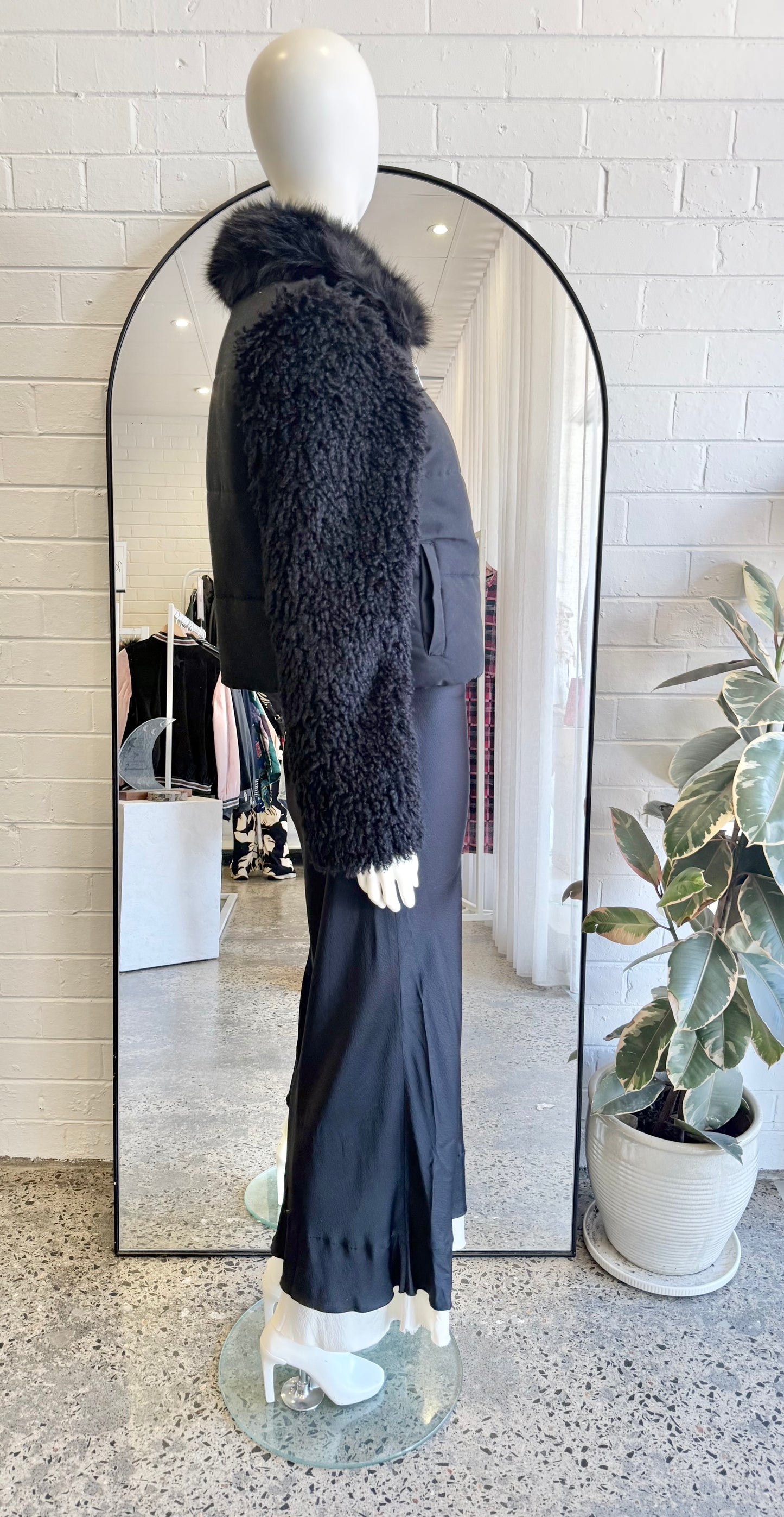 Ena Pelly Black Faux Fur Puffer Jacket - Size 8