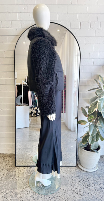 Ena Pelly Black Faux Fur Puffer Jacket - Size 8