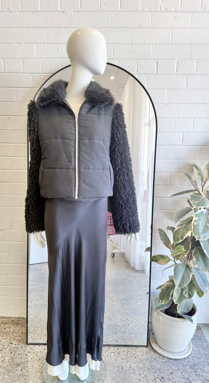 Ena Pelly Black Faux Fur Puffer Jacket - Size 8