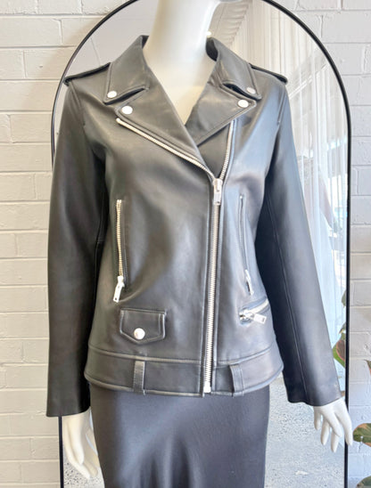 Ena Pelly Black Leather Biker Jacket - Size 6