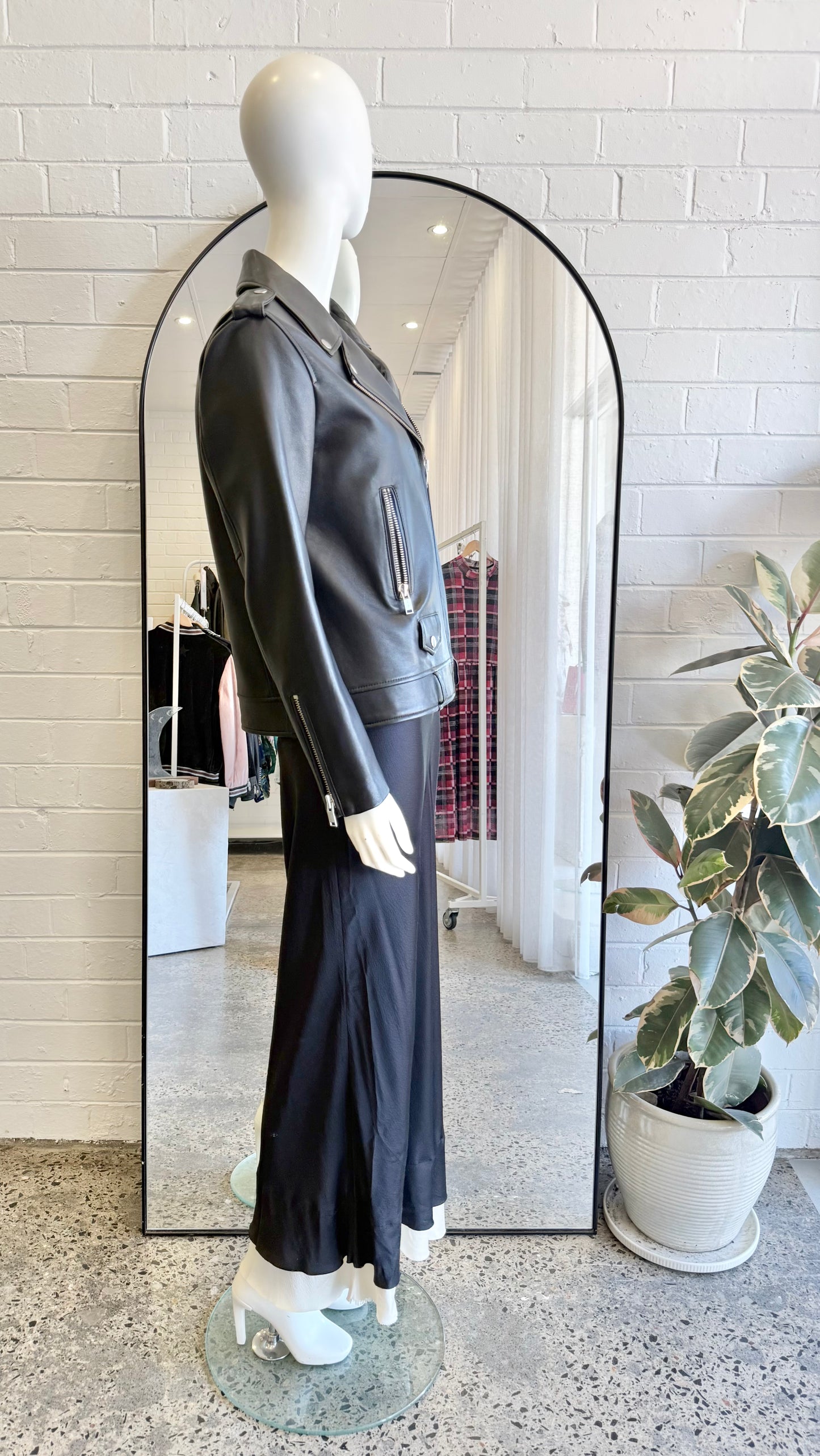 Ena Pelly Black Leather Biker Jacket - Size 6