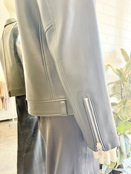 Ena Pelly Black Leather Biker Jacket - Size 6