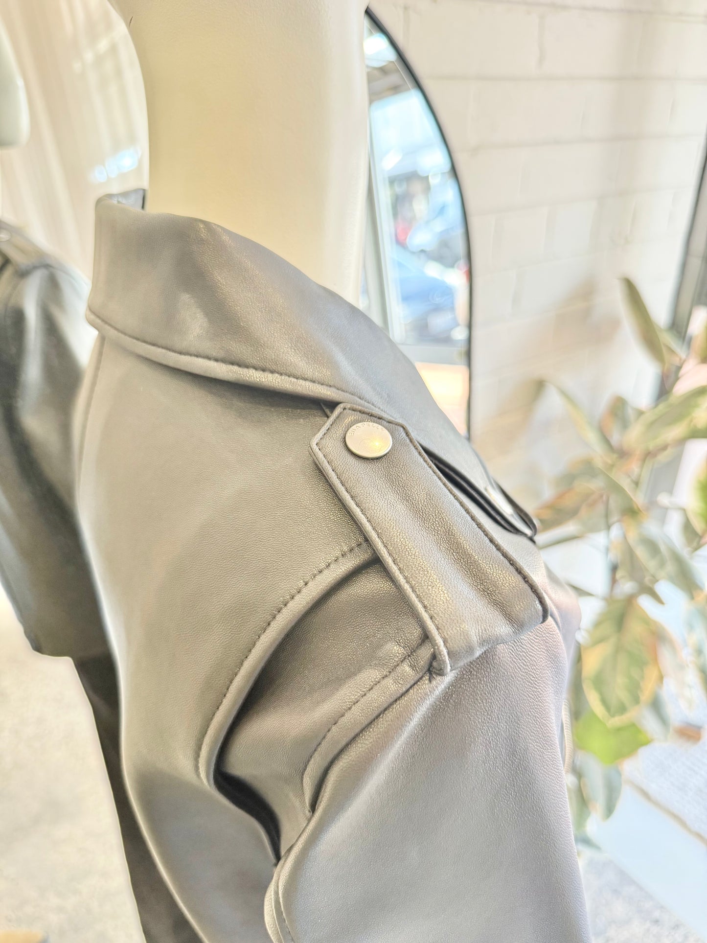 Ena Pelly Black Leather Biker Jacket - Size 6