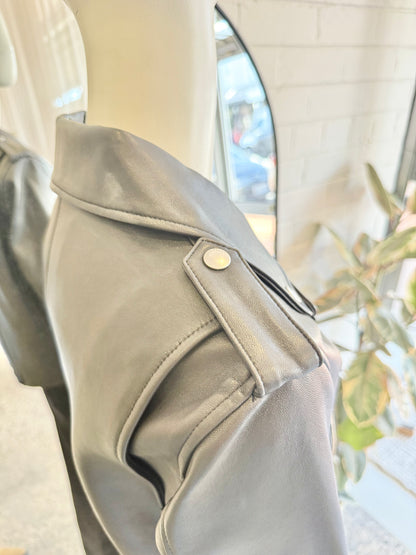 Ena Pelly Black Leather Biker Jacket - Size 6