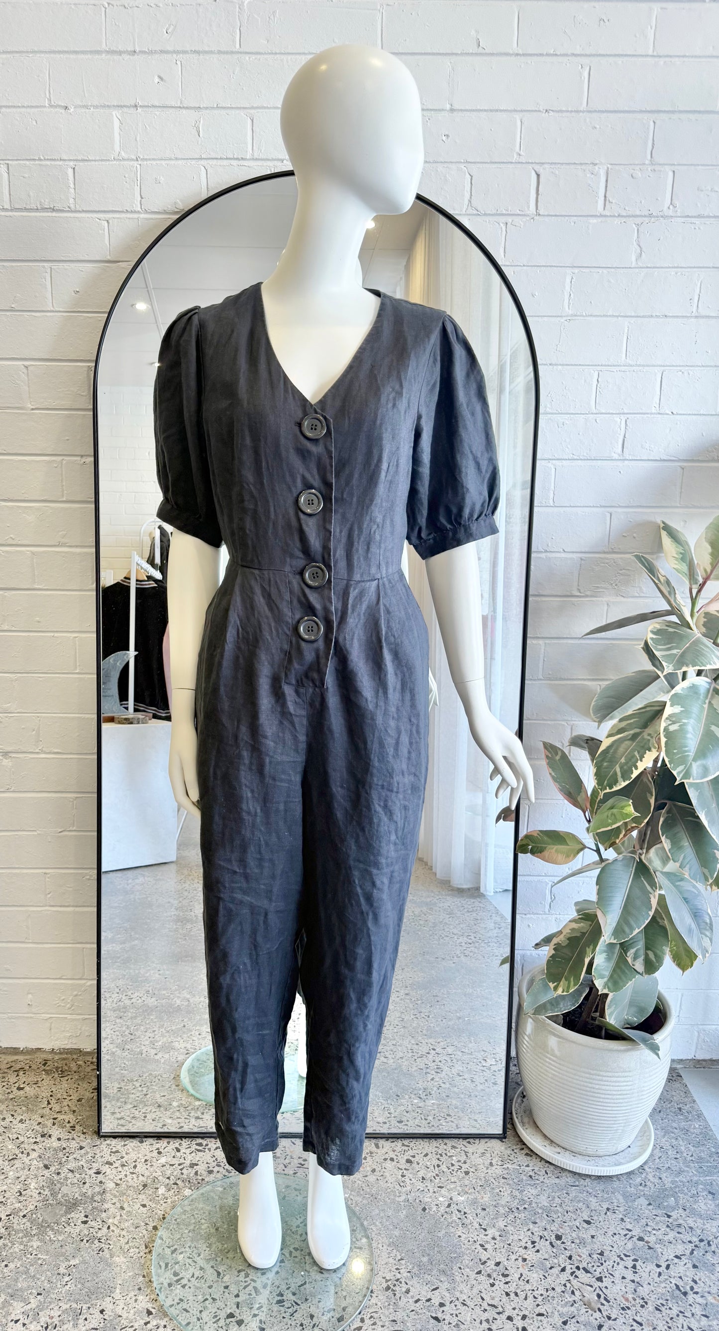 Gorman Black Button Up Linen Jumpsuit - Size 10