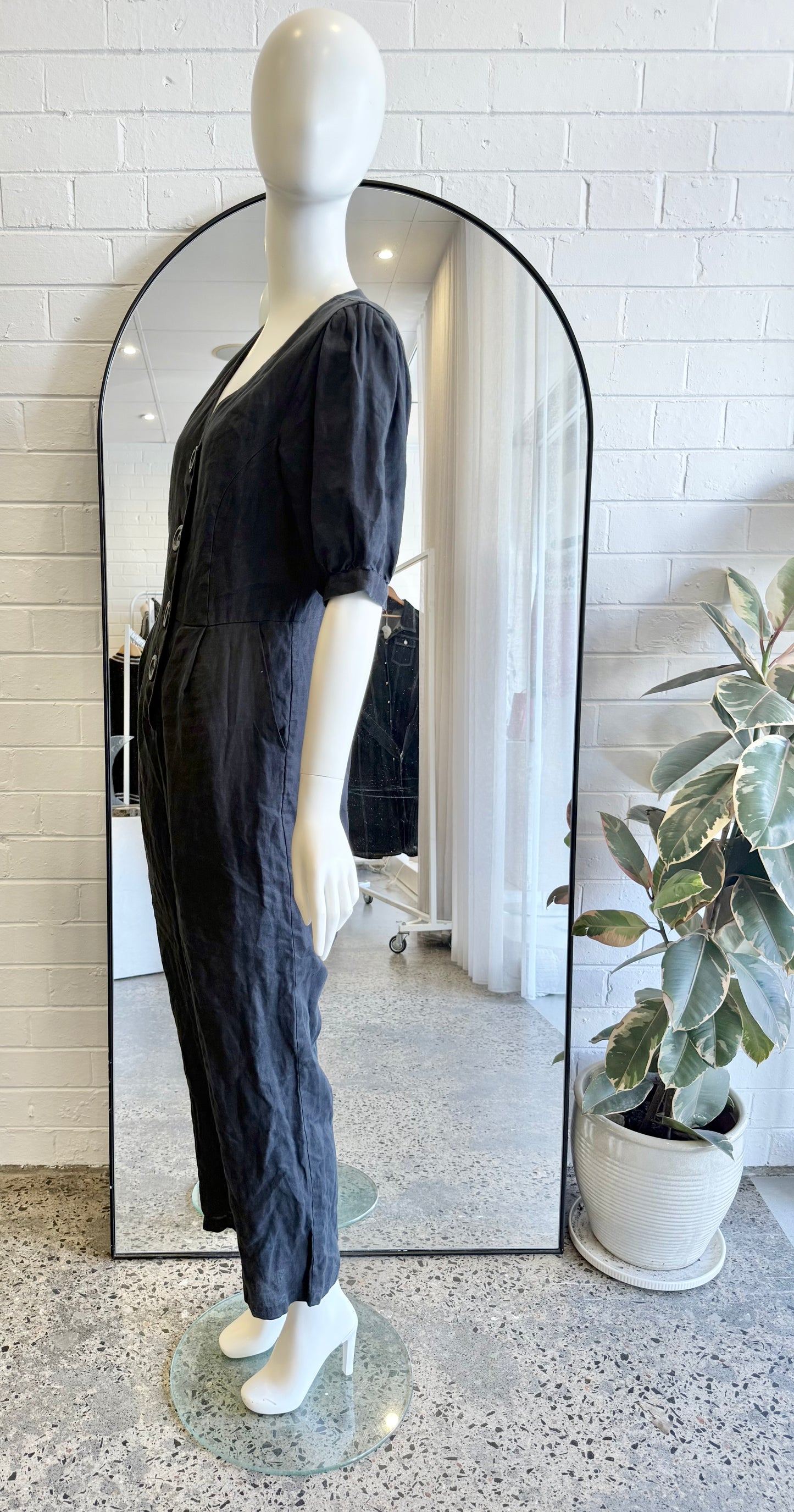 Gorman Black Button Up Linen Jumpsuit - Size 10