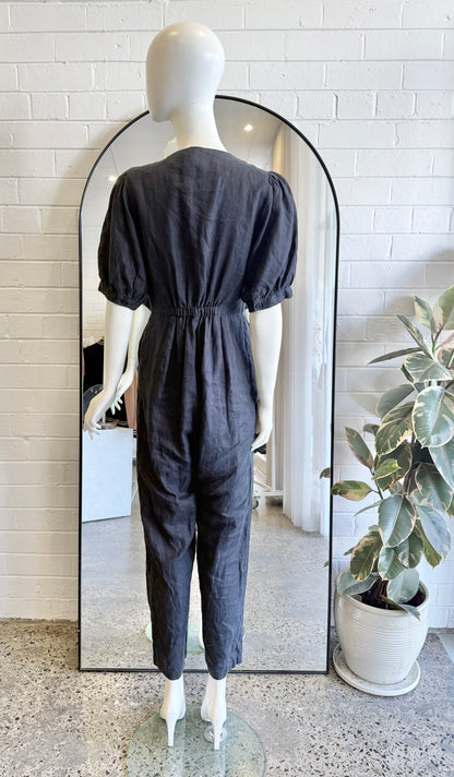 Gorman Black Button Up Linen Jumpsuit - Size 10
