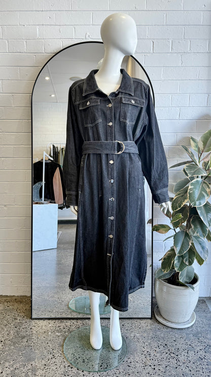 Cooper By Trelise Cooper Black Denim Dressing Around Midi Dress - Size 12 - 14