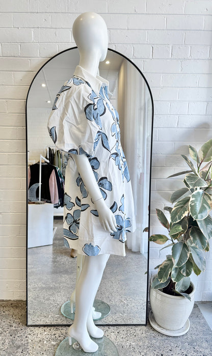 Sheike 'Hibiscus' Mini Dress in Blue/White - Size 14