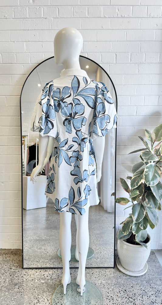 Sheike 'Hibiscus' Mini Dress in Blue/White - Size 14