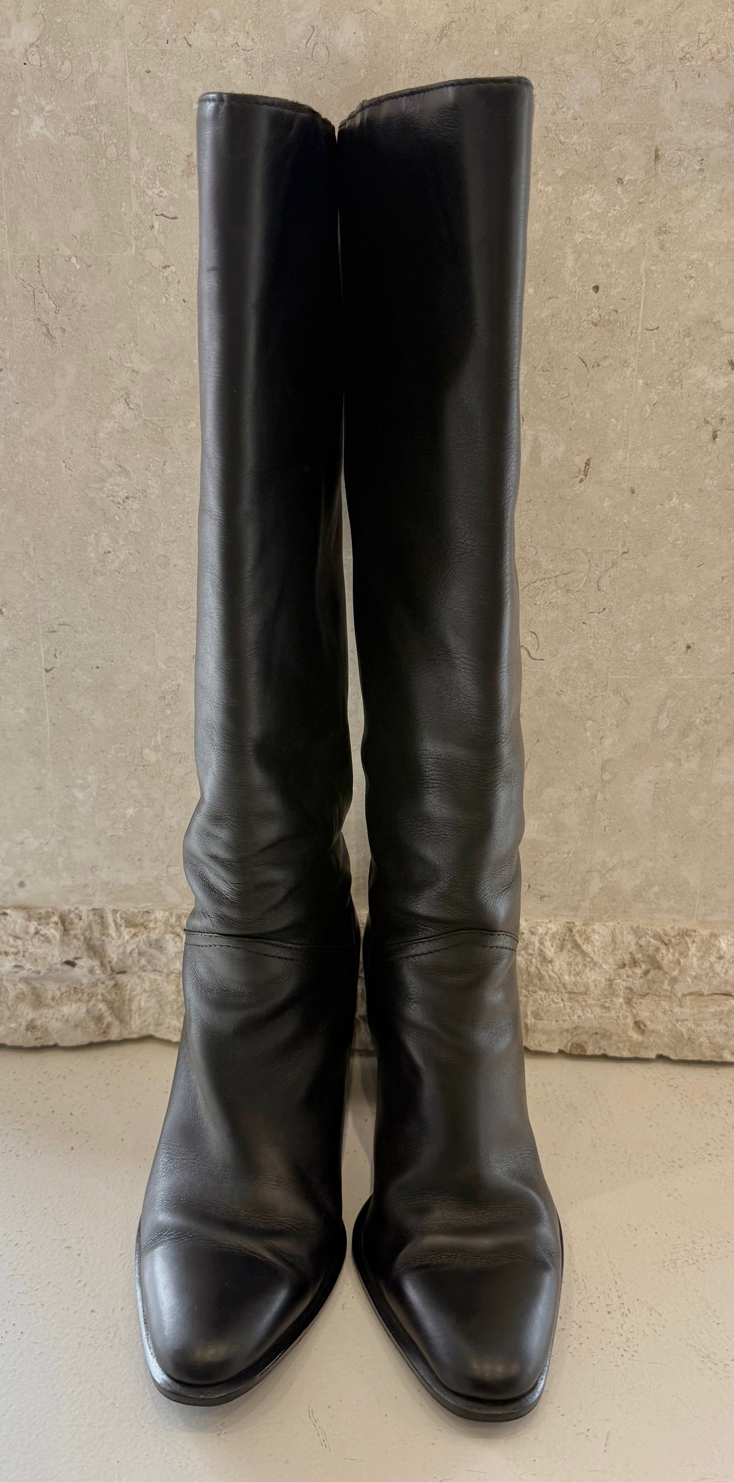 Zara Black Faux Leather Tall Boots - Size 38