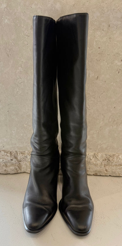 Zara Black Faux Leather Tall Boots - Size 38