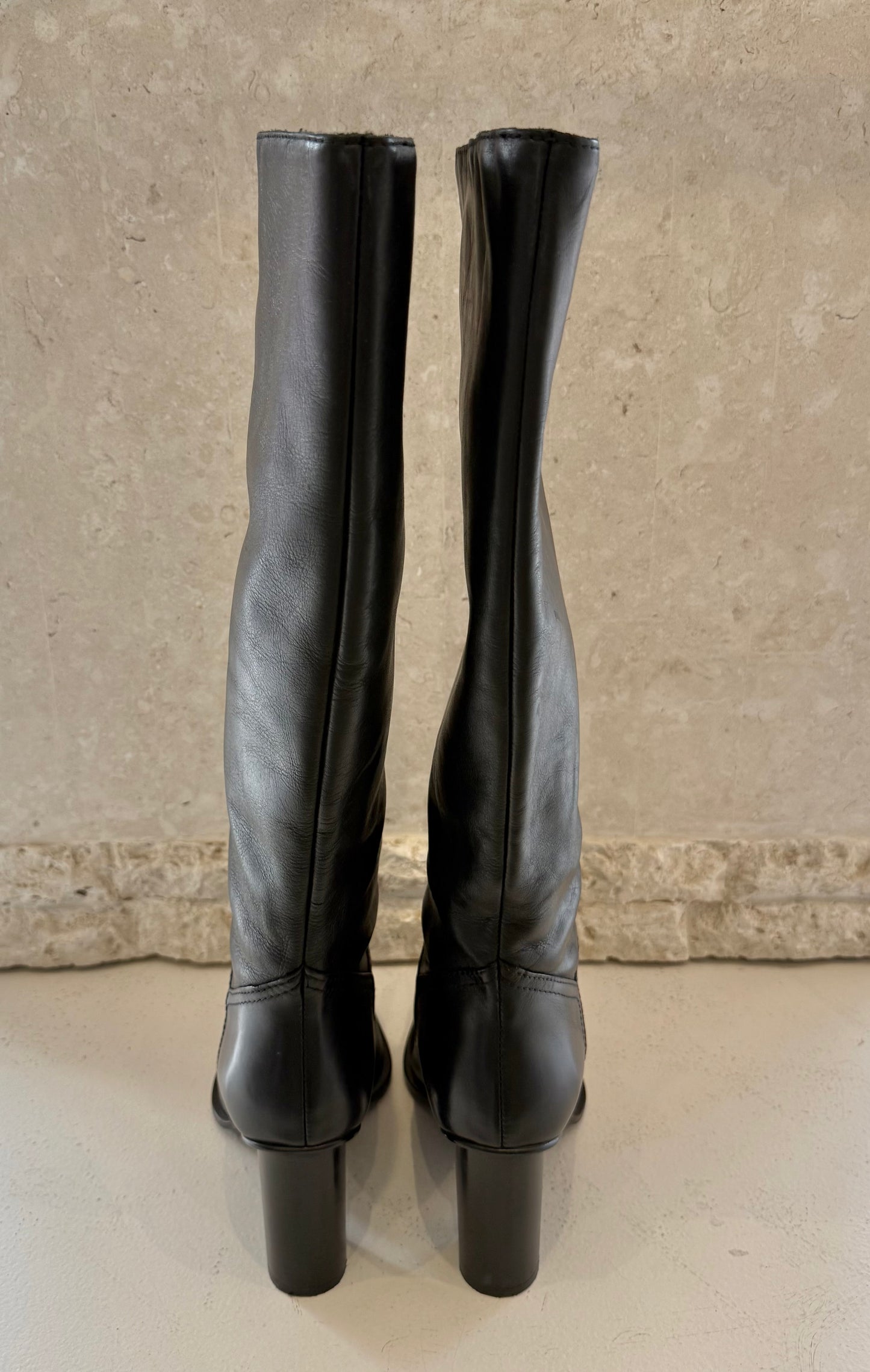Zara Black Faux Leather Tall Boots - Size 38