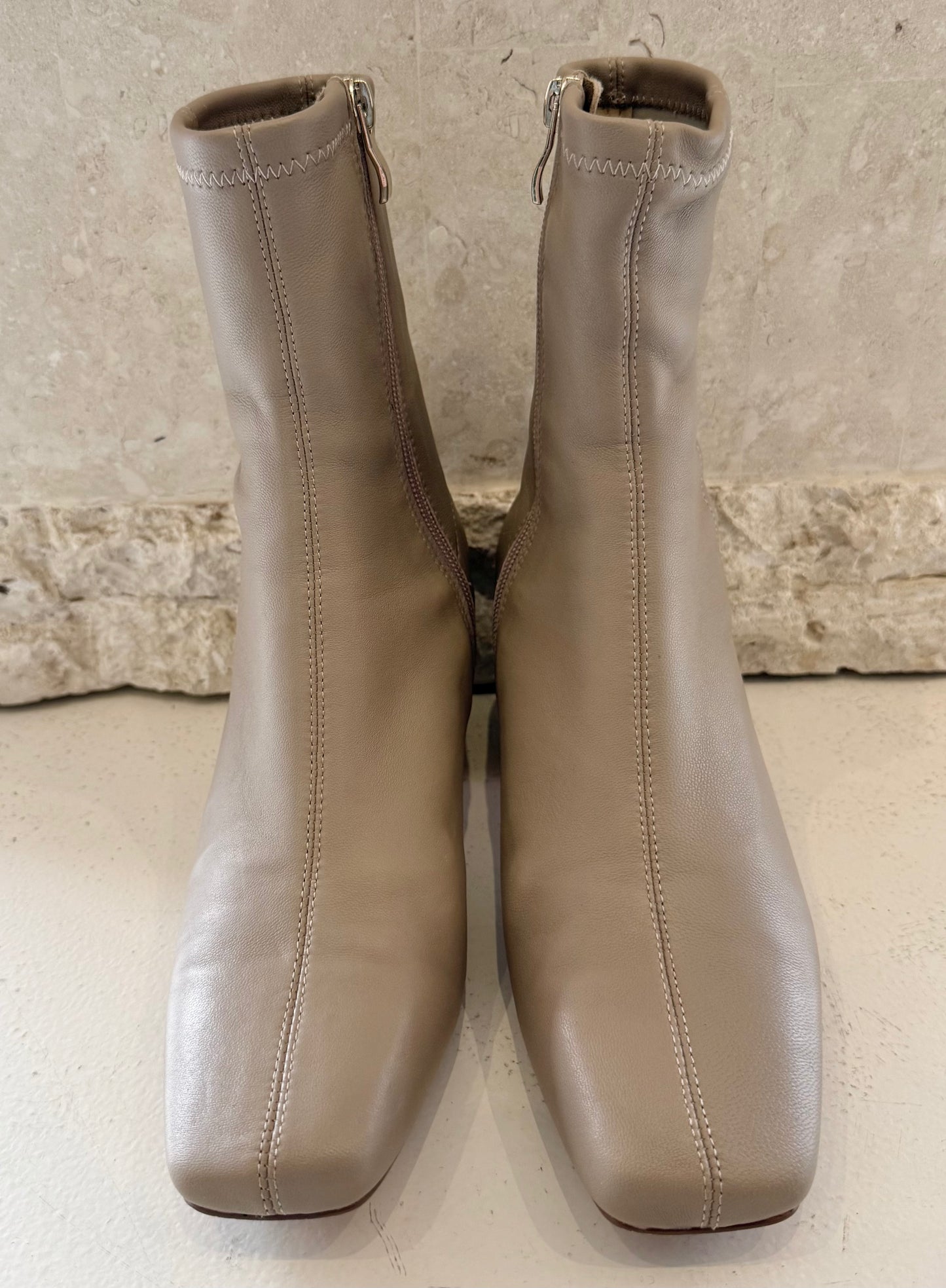 Jane Dempster Beige Latana Lether Sock Boots - Size 39