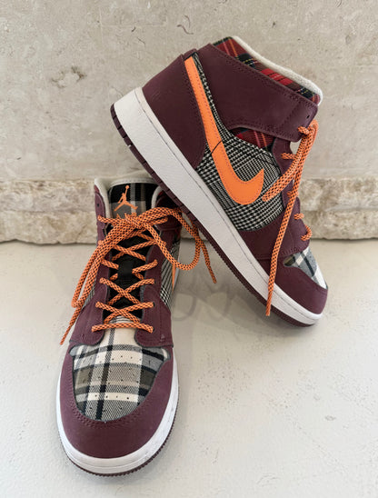 Nike Air Jordan Maroon 1 Plaid Sneaker - Size 6