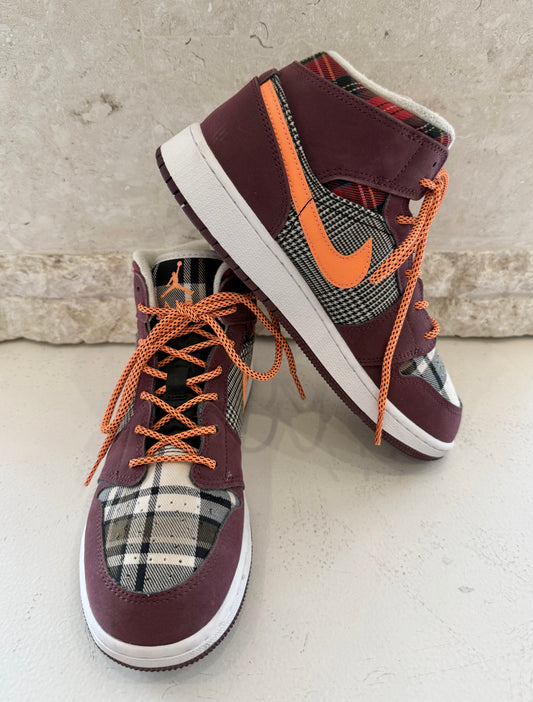 Nike Air Jordan Maroon 1 Plaid Sneaker - Size 6