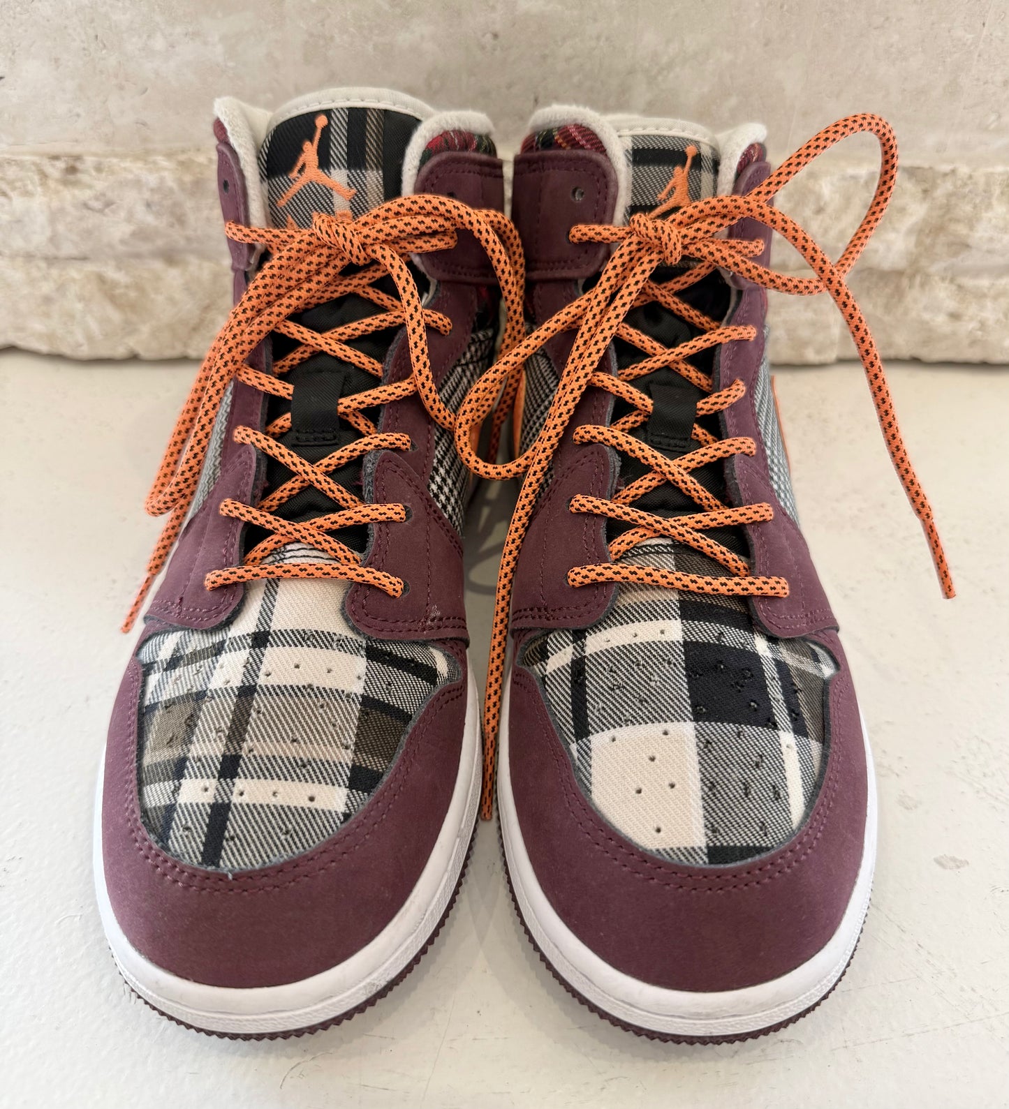Nike Air Jordan Maroon 1 Plaid Sneaker - Size 6
