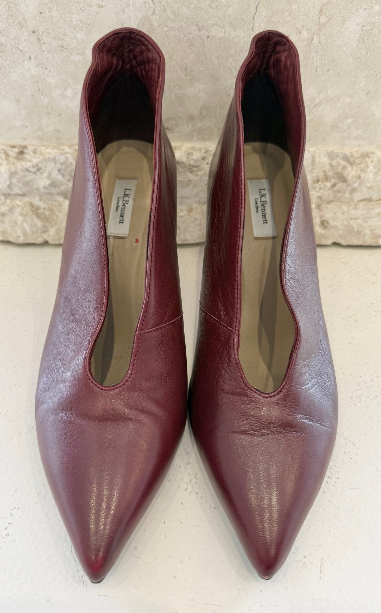 LK Bennett Burgundy Leather Heels - Size 39.5