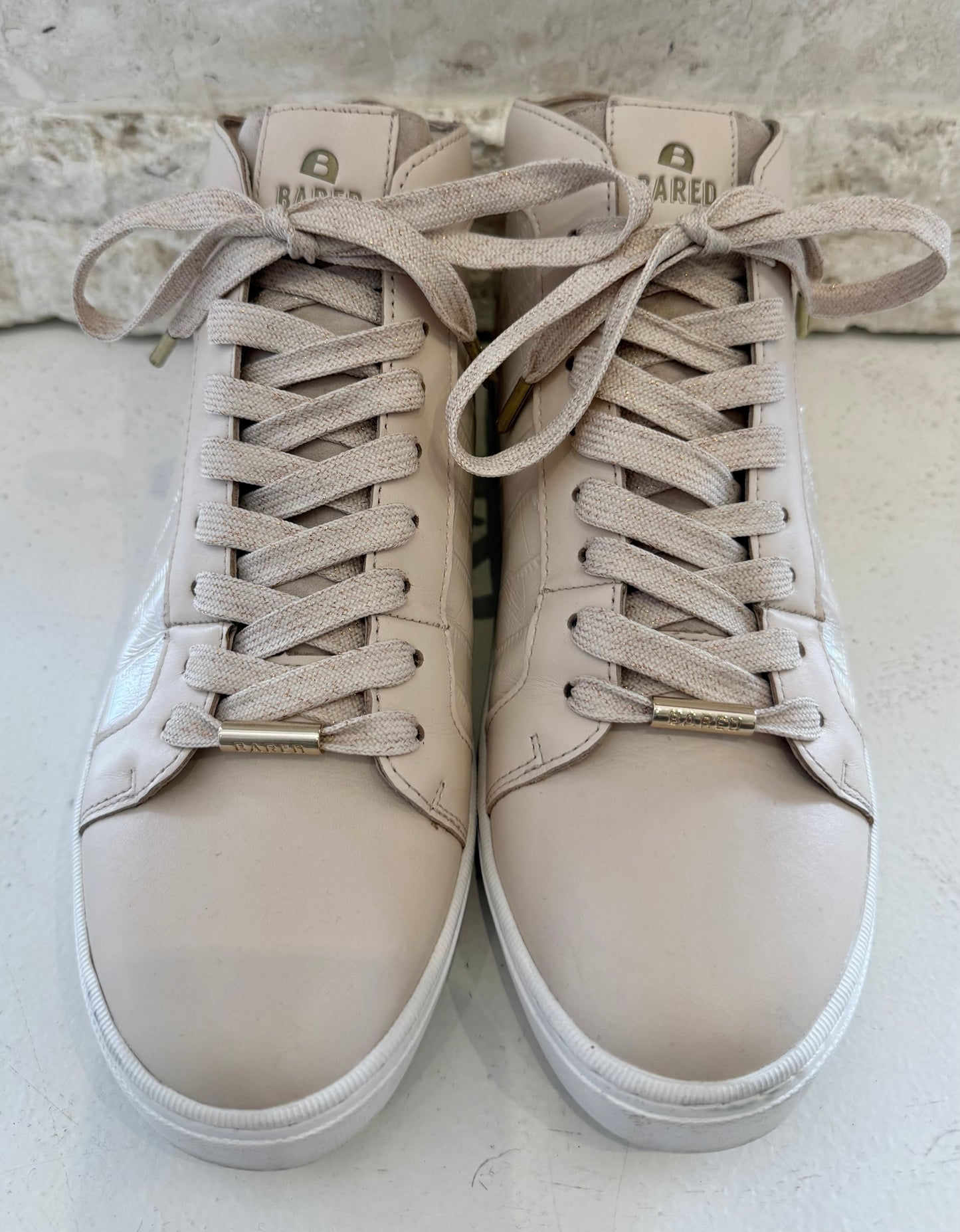 Bared Pink Leather High Top Sneakers - Size 38